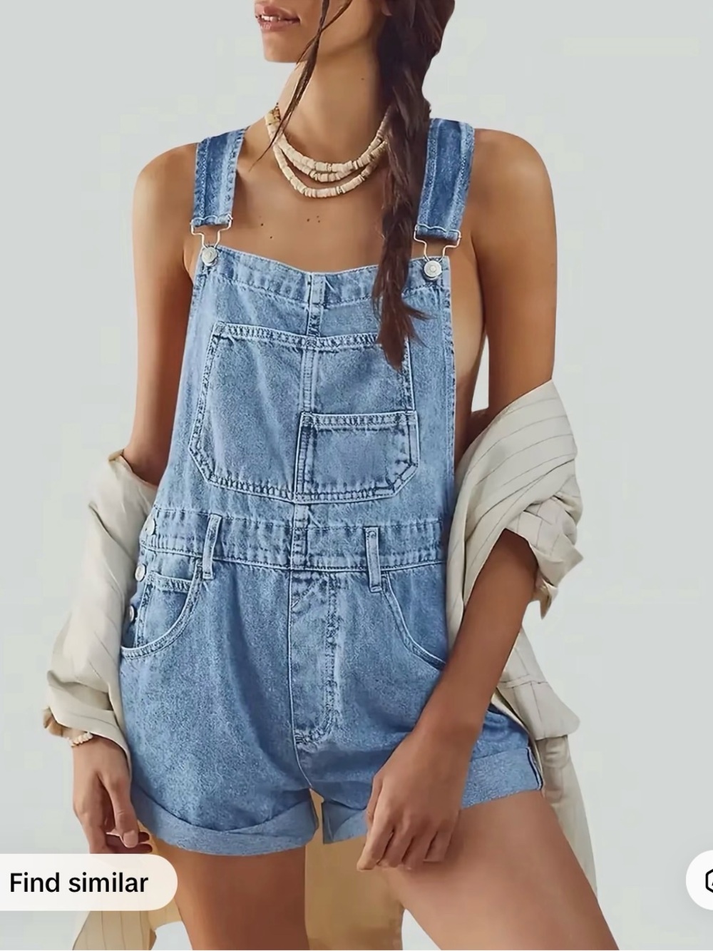 Light Blue Denim Short Overalls - Women Jeans